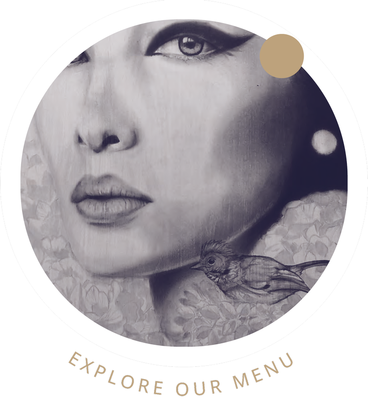 Artwork of lady and bird for menu