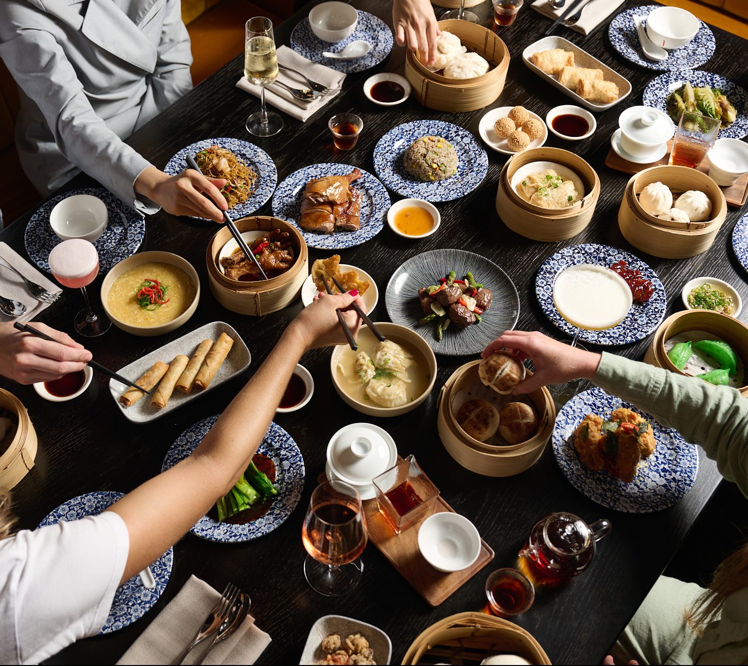 Chinese baijiu and tea selection with ceremonial tea tasting dispensary